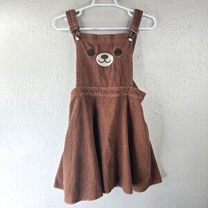 Hot Topic Bear Mini Dress Sz Small Brown Corduroy Kawaii Overall Pinafore Jumper